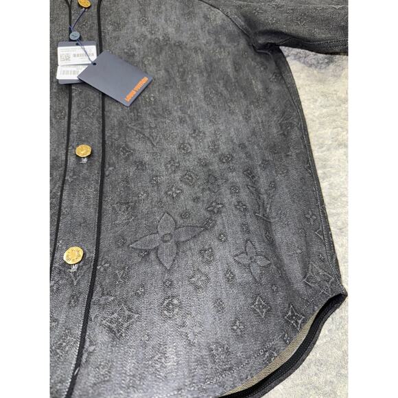 Louis Vuitton Black Embossed Monogram Logo Baseball Shirt Short Sleeve Button L - Picture 12 of 16
